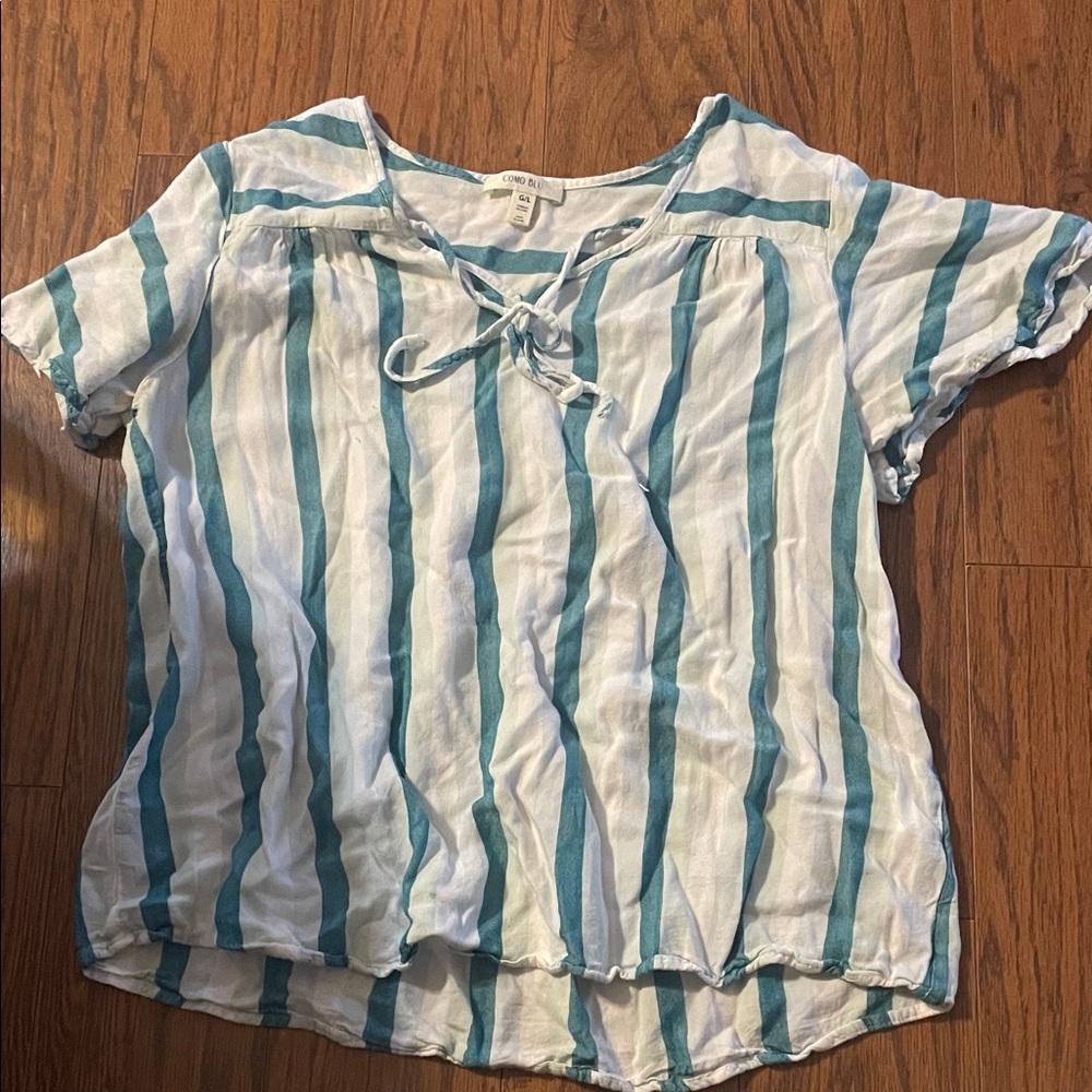 Old Navy Teal and White Striped Blouse